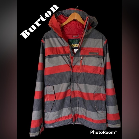 Burton Red and Gray Striped Ski Jacket - Picture 1 of 15